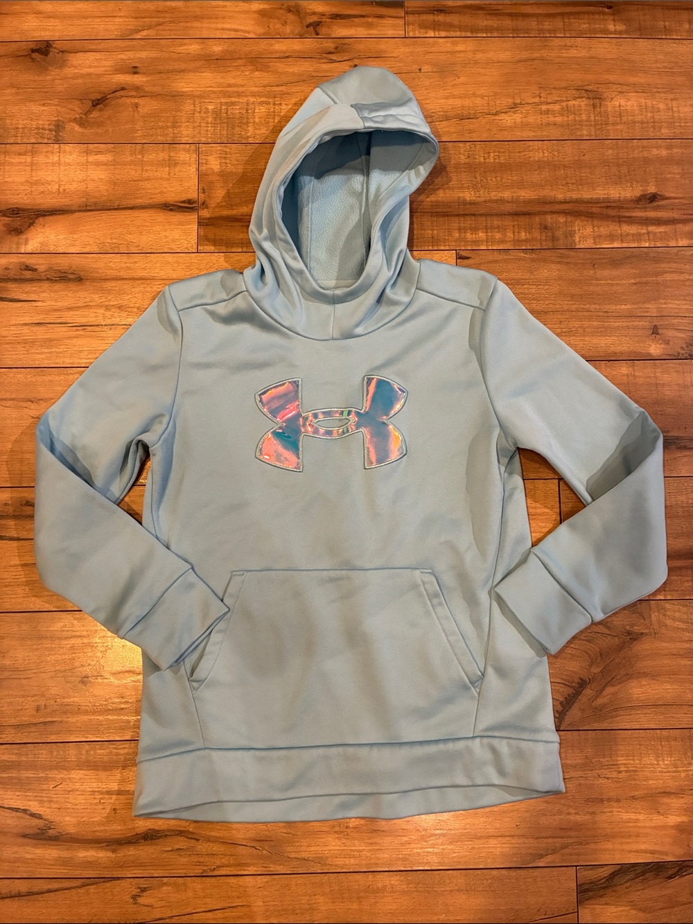 Under Armour Light Blue Girls Hoodie with Iridescent Logo